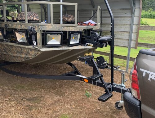 Eays Step Product mounted on a camouflage boat