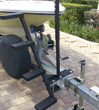 Easy Step System boat trailer steps mount to the tongue or frame of your trailer